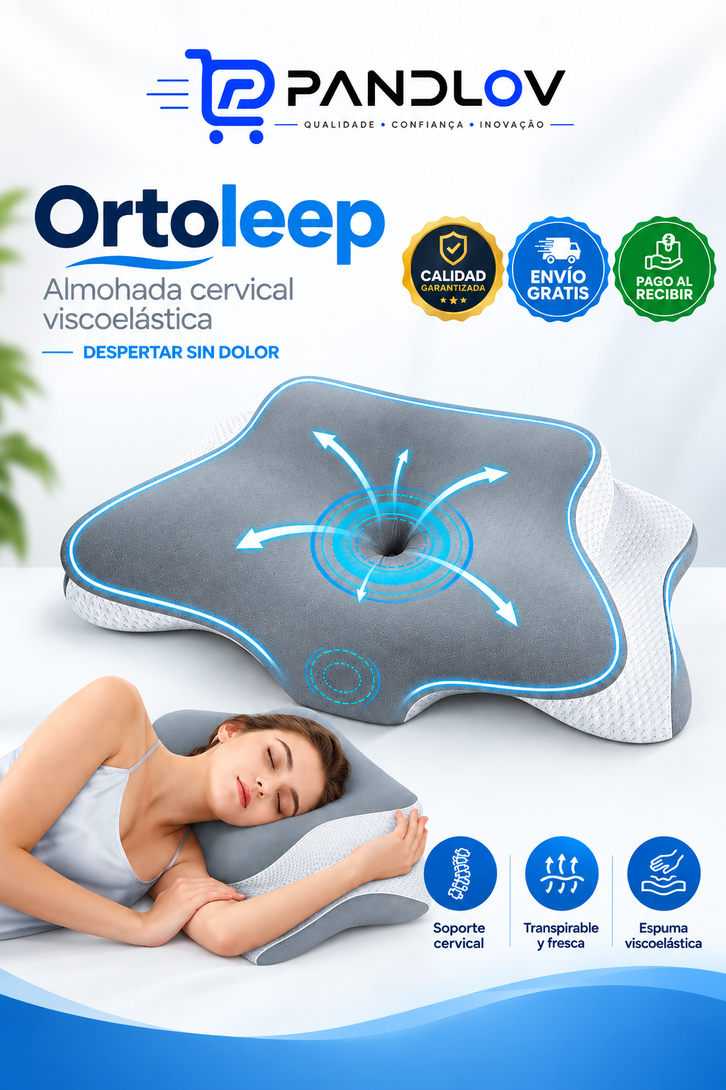 Ortoleep - Almohada cervical viscoelástica / DESPERTAR SIN DOLOR