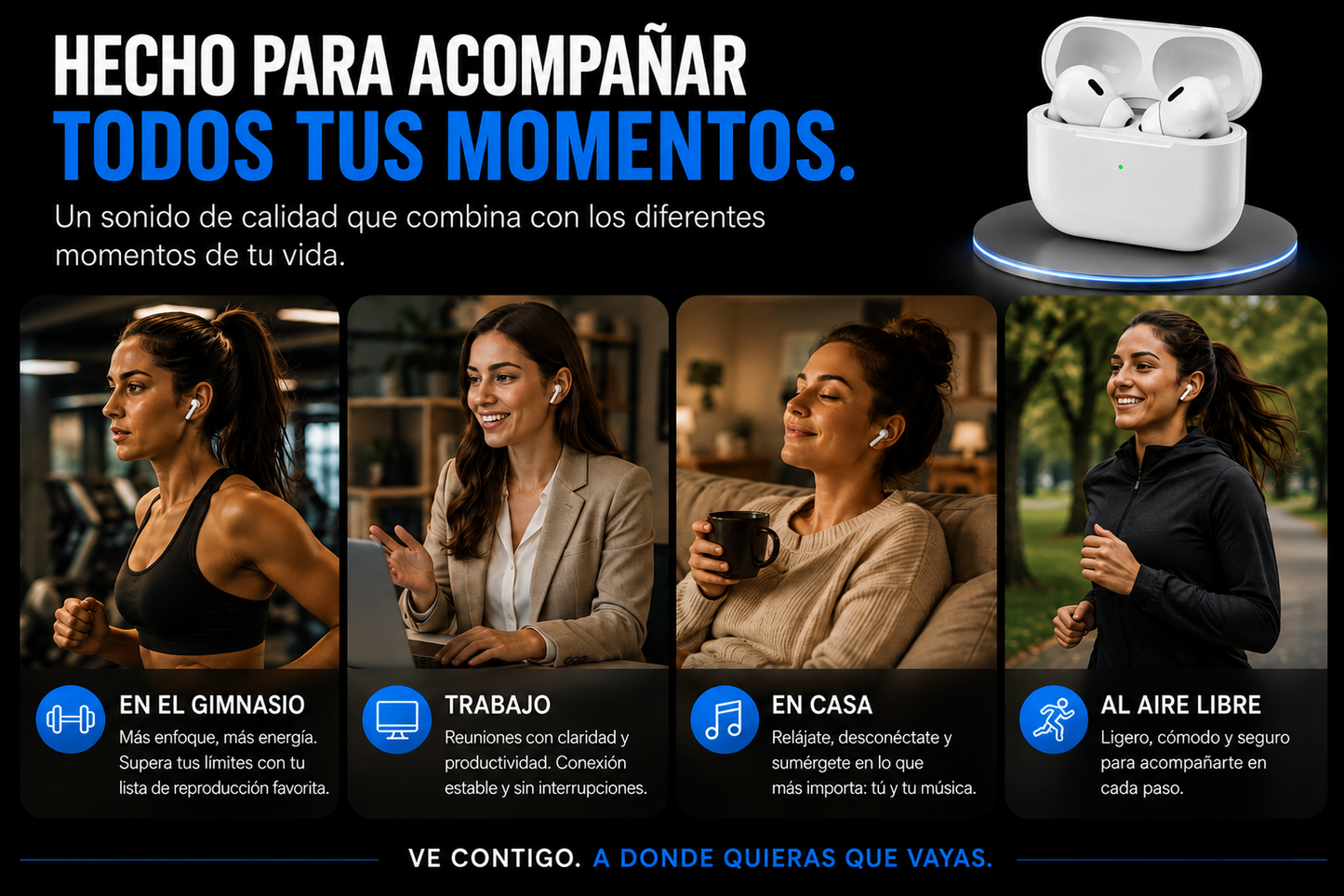 AirPods PRO + caja y cargador + Bluetooth 5.3 Premium + ¡REGALO EXCLUSIVO SOLO HOY!  🔥