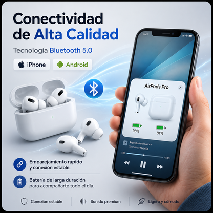 AirPods PRO + caja y cargador + Bluetooth 5.3 Premium + ¡REGALO EXCLUSIVO SOLO HOY!  🔥