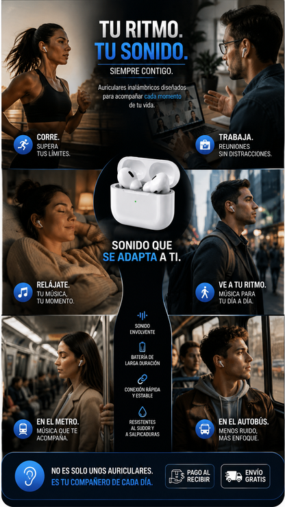 AirPods PRO + caja y cargador + Bluetooth 5.3 Premium + ¡REGALO EXCLUSIVO SOLO HOY!  🔥