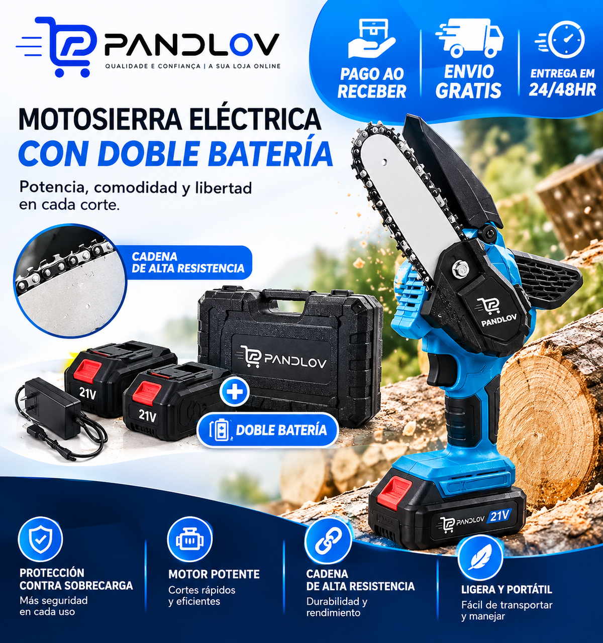 Motosierra eléctrica con doble bateria