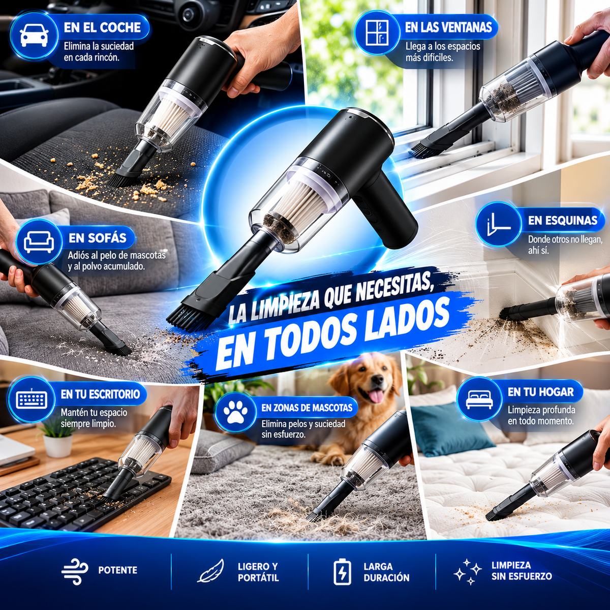 Mini Aspiradora Portátil Recargable + acessórios + carregador