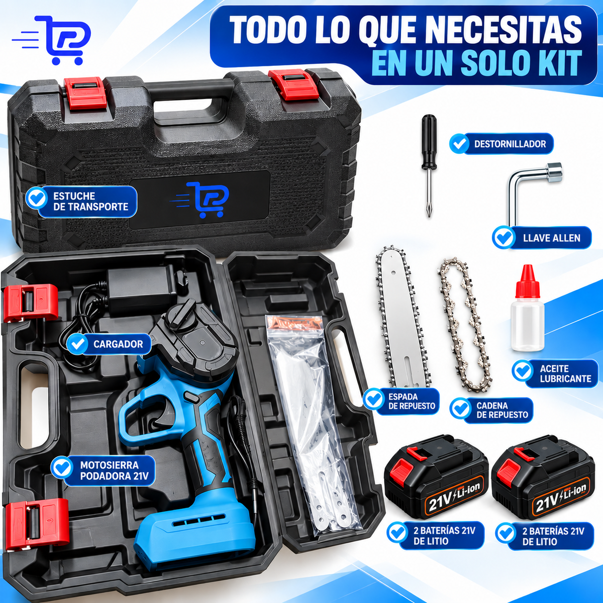 Motosierra eléctrica con doble bateria